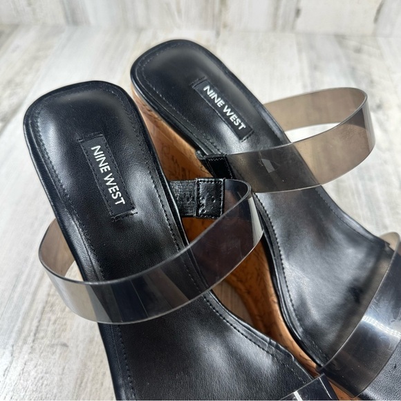 New Nine West Rapps 3 Black Cork Wedge Chunky Sandals #859 - Picture 7 of 12